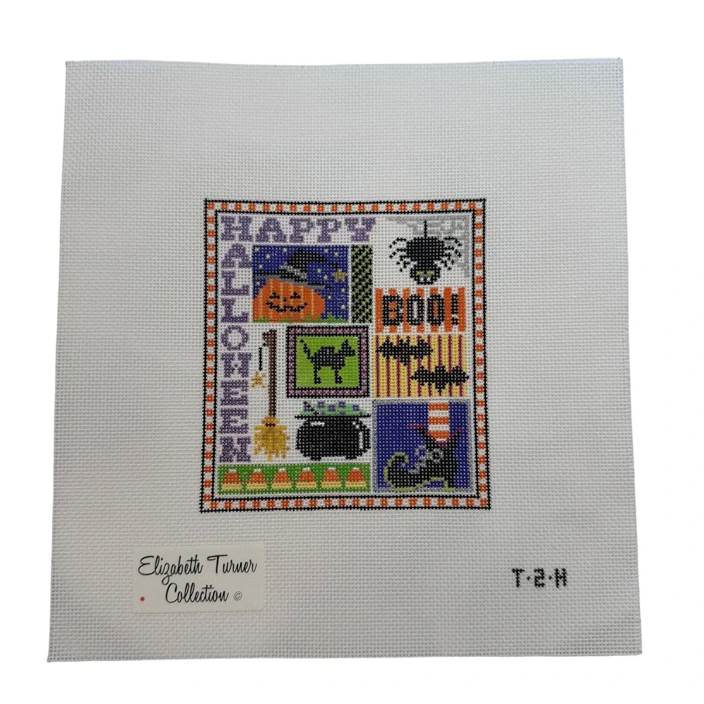 Elizabeth Turner Halloween Sampler Hand Painted Needlepoint Canvas T-24 Vintage